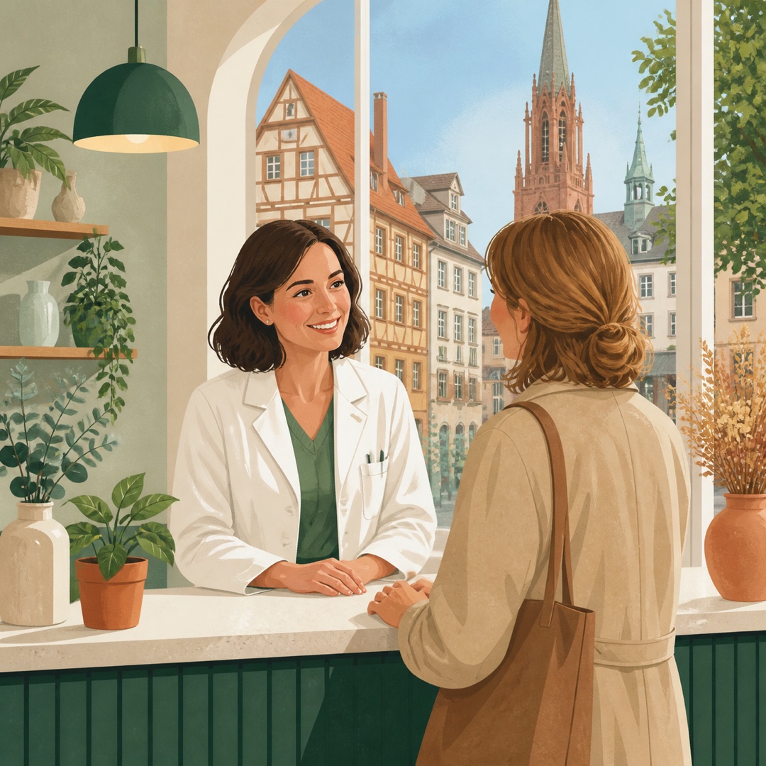 Illustration éditoriale d'un conseil en pharmacie à Mulhouse
